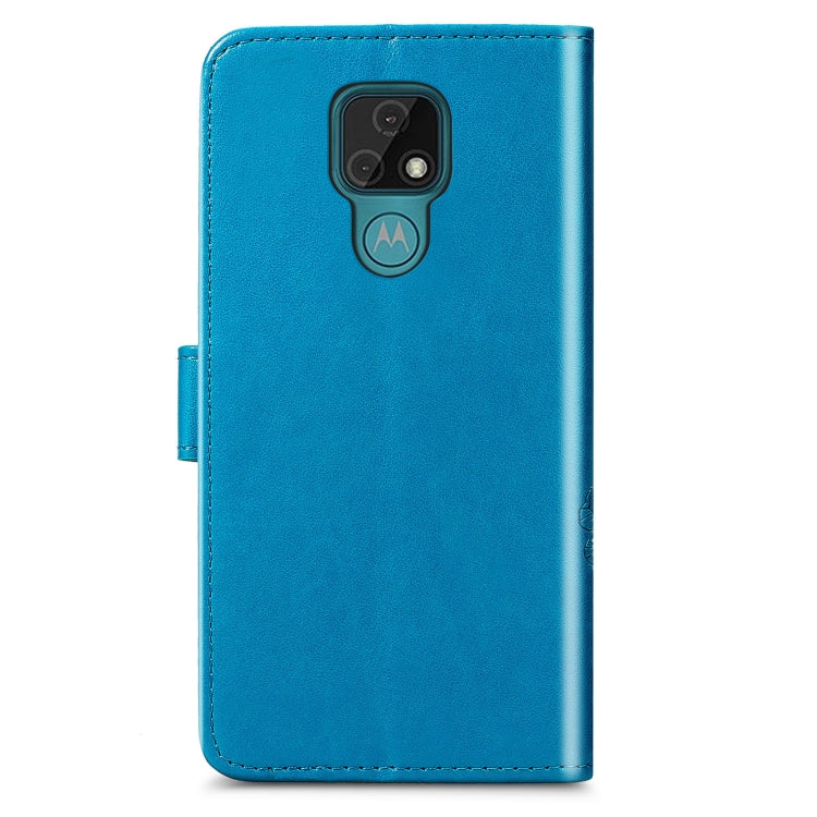 Four-leaf Clasp Embossed Buckle Mobile Phone Protection Leather Case with Lanyard & Card Slot & Wallet & Bracket Function For Motorola Moto E7