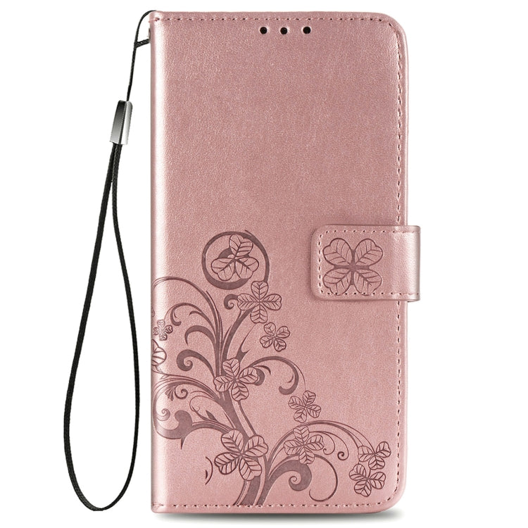 Four-leaf Clasp Embossed Buckle Mobile Phone Protection Leather Case with Lanyard & Card Slot & Wallet & Bracket Function For Motorola Moto E7