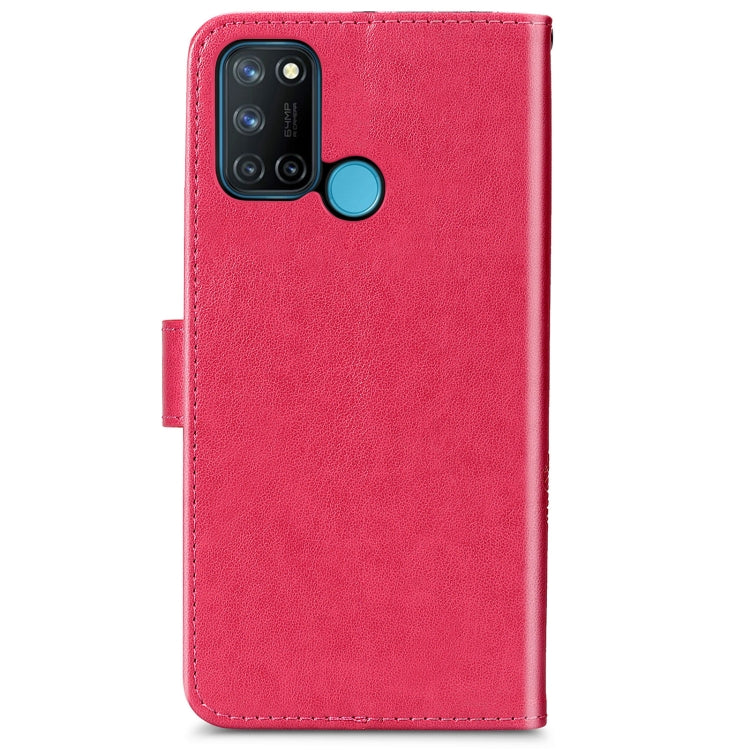 Four-leaf Clasp Embossed Buckle Mobile Phone Protection Leather Case with Lanyard & Card Slot & Wallet & Bracket Function For OPPO Realme 7i / C17