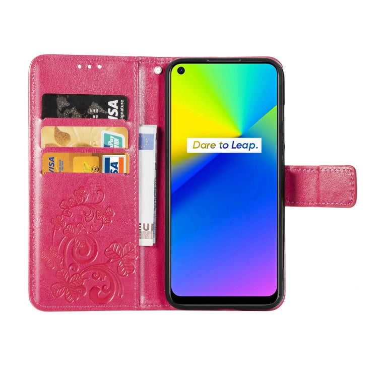 Four-leaf Clasp Embossed Buckle Mobile Phone Protection Leather Case with Lanyard & Card Slot & Wallet & Bracket Function For OPPO Realme 7i / C17