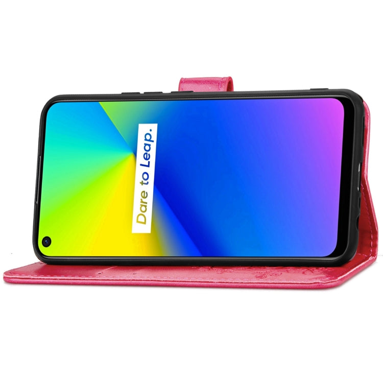 Four-leaf Clasp Embossed Buckle Mobile Phone Protection Leather Case with Lanyard & Card Slot & Wallet & Bracket Function For OPPO Realme 7i / C17