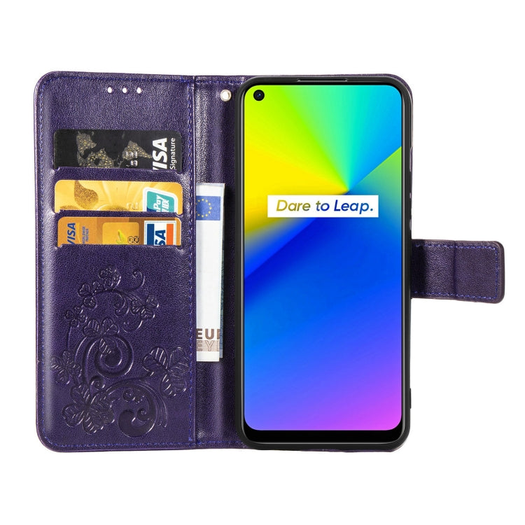 Four-leaf Clasp Embossed Buckle Mobile Phone Protection Leather Case with Lanyard & Card Slot & Wallet & Bracket Function For OPPO Realme 7i / C17