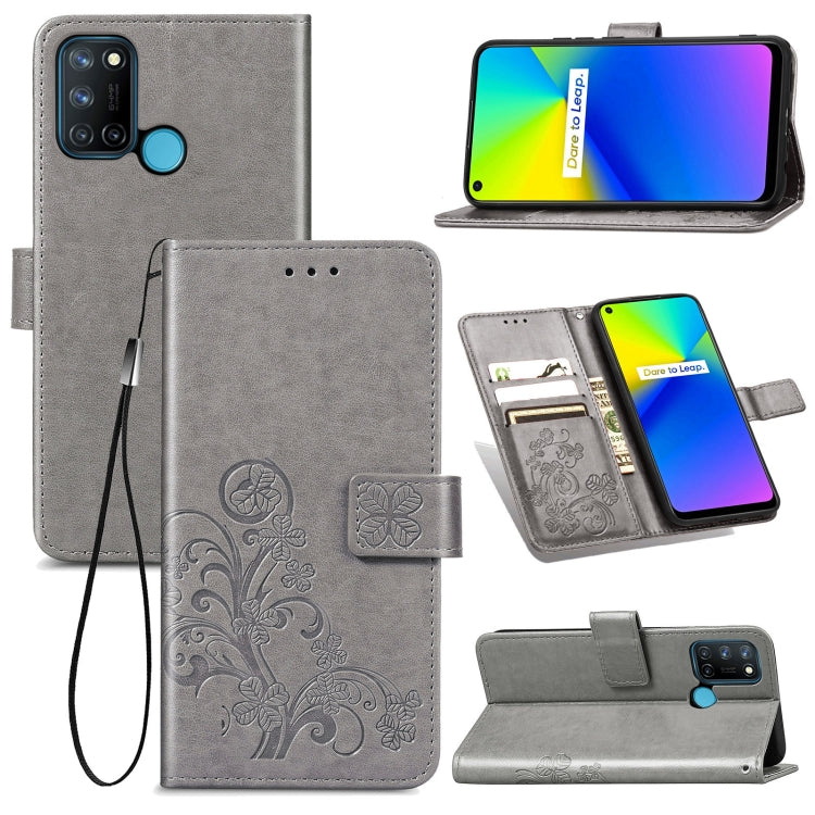Four-leaf Clasp Embossed Buckle Mobile Phone Protection Leather Case with Lanyard & Card Slot & Wallet & Bracket Function For OPPO Realme 7i / C17