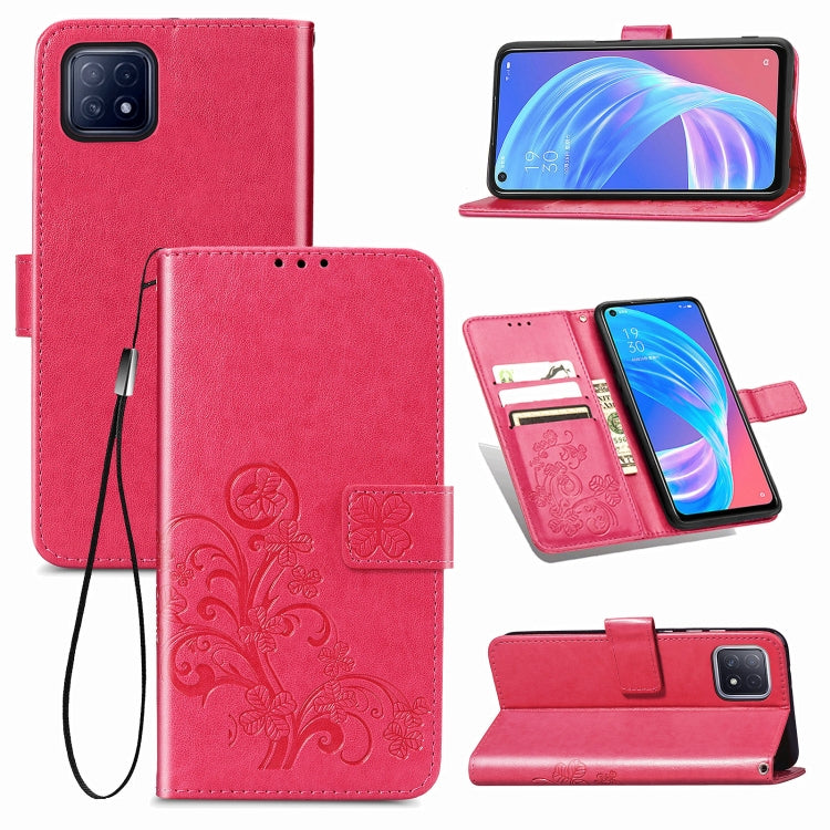 Four-leaf Clasp Embossed Buckle Mobile Phone Protection Leather Case with Lanyard & Card Slot & Wallet & Bracket Function For OPPO A72 5G