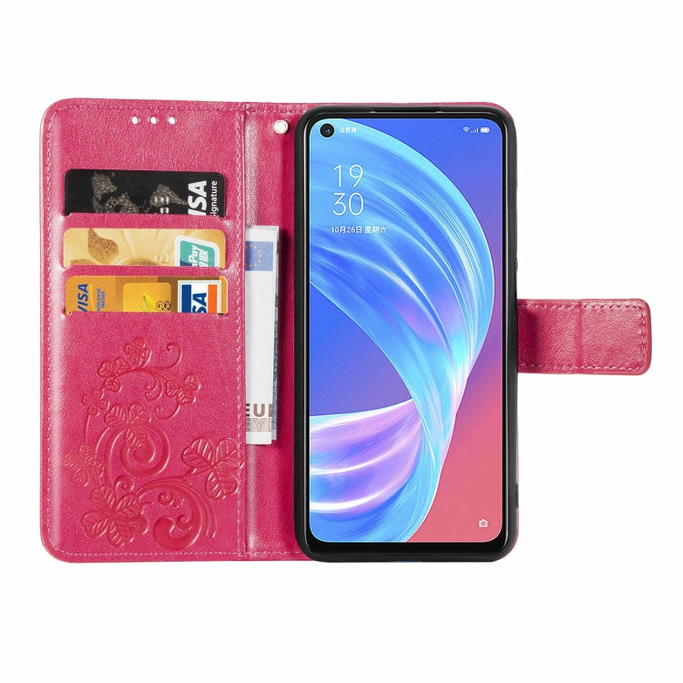 Four-leaf Clasp Embossed Buckle Mobile Phone Protection Leather Case with Lanyard & Card Slot & Wallet & Bracket Function For OPPO A72 5G