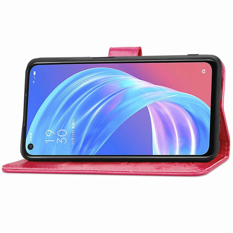 Four-leaf Clasp Embossed Buckle Mobile Phone Protection Leather Case with Lanyard & Card Slot & Wallet & Bracket Function For OPPO A72 5G