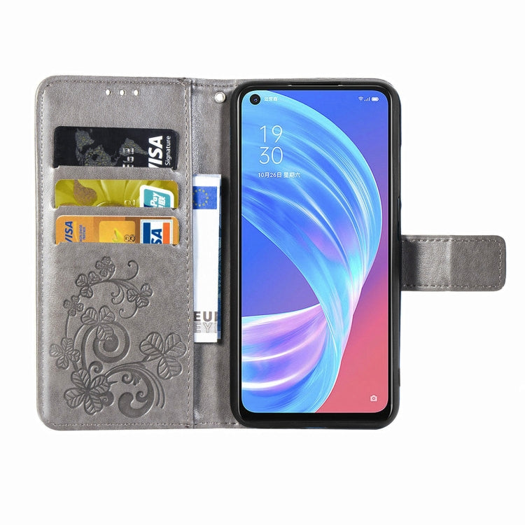 Four-leaf Clasp Embossed Buckle Mobile Phone Protection Leather Case with Lanyard & Card Slot & Wallet & Bracket Function For OPPO A72 5G