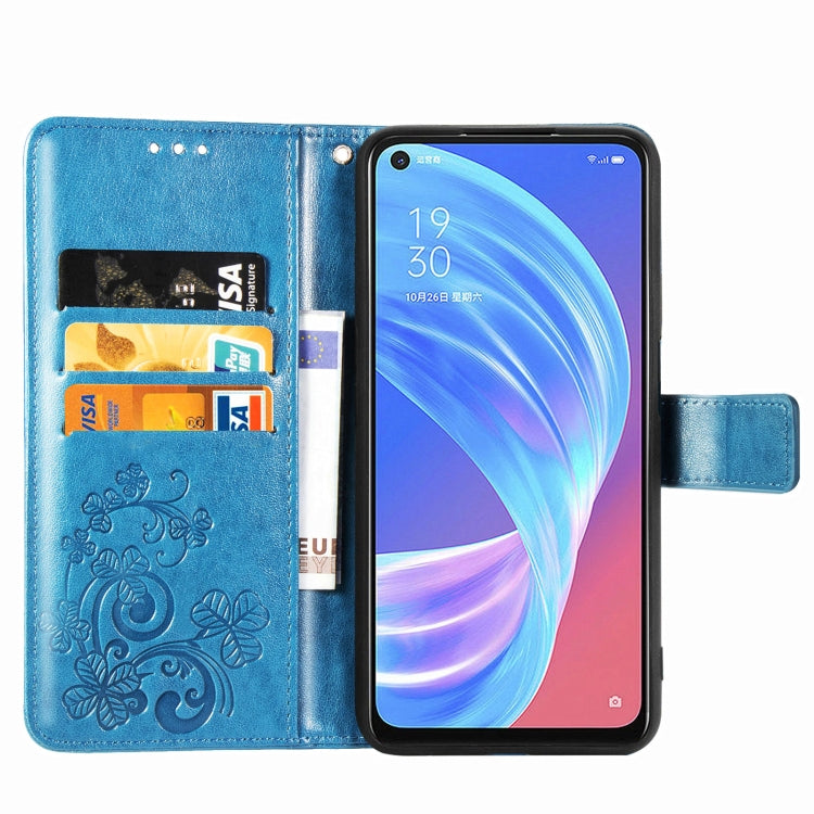 Four-leaf Clasp Embossed Buckle Mobile Phone Protection Leather Case with Lanyard & Card Slot & Wallet & Bracket Function For OPPO A72 5G