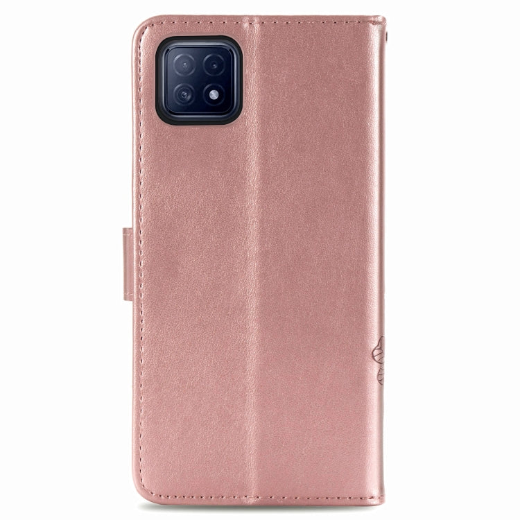 Four-leaf Clasp Embossed Buckle Mobile Phone Protection Leather Case with Lanyard & Card Slot & Wallet & Bracket Function For OPPO A72 5G