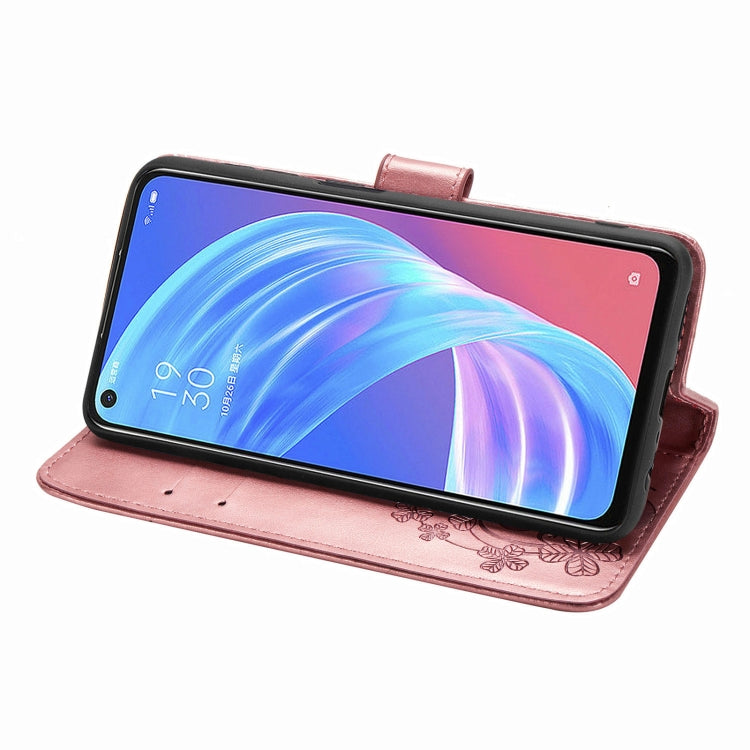 Four-leaf Clasp Embossed Buckle Mobile Phone Protection Leather Case with Lanyard & Card Slot & Wallet & Bracket Function For OPPO A72 5G