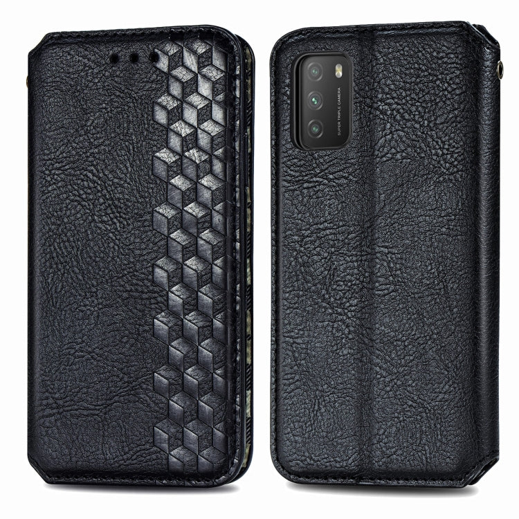 For Xiaomi POCO M3 Cubic Grid Pressed Horizontal Flip Magnetic PU Leather Case with Holder & Card Slots & Wallet