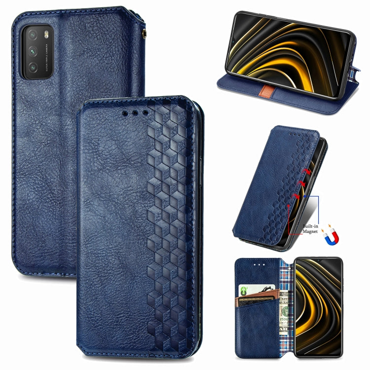 For Xiaomi POCO M3 Cubic Grid Pressed Horizontal Flip Magnetic PU Leather Case with Holder & Card Slots & Wallet