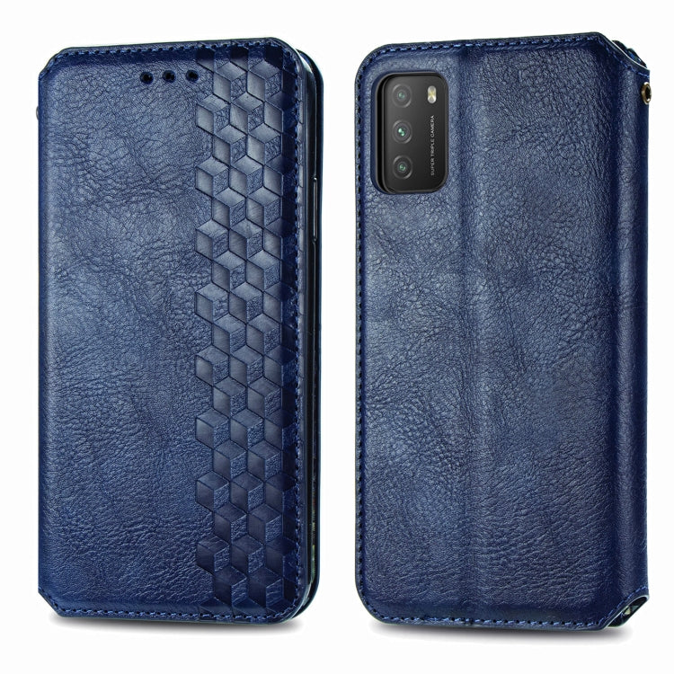 For Xiaomi POCO M3 Cubic Grid Pressed Horizontal Flip Magnetic PU Leather Case with Holder & Card Slots & Wallet