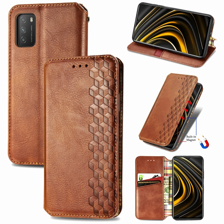 For Xiaomi POCO M3 Cubic Grid Pressed Horizontal Flip Magnetic PU Leather Case with Holder & Card Slots & Wallet