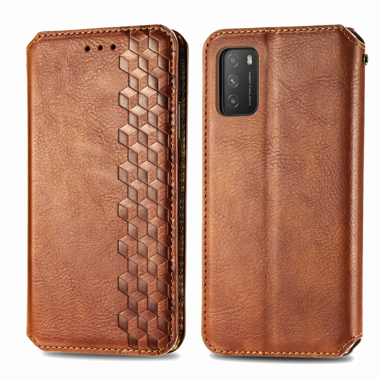 For Xiaomi POCO M3 Cubic Grid Pressed Horizontal Flip Magnetic PU Leather Case with Holder & Card Slots & Wallet
