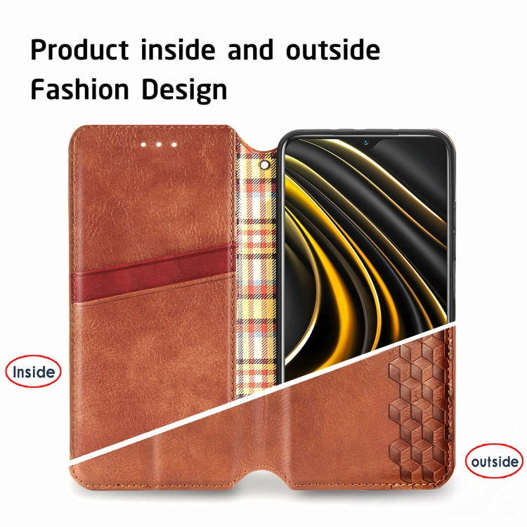 For Xiaomi POCO M3 Cubic Grid Pressed Horizontal Flip Magnetic PU Leather Case with Holder & Card Slots & Wallet