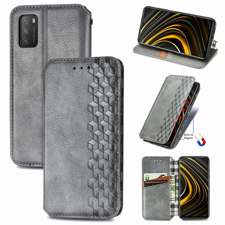 For Xiaomi POCO M3 Cubic Grid Pressed Horizontal Flip Magnetic PU Leather Case with Holder & Card Slots & Wallet