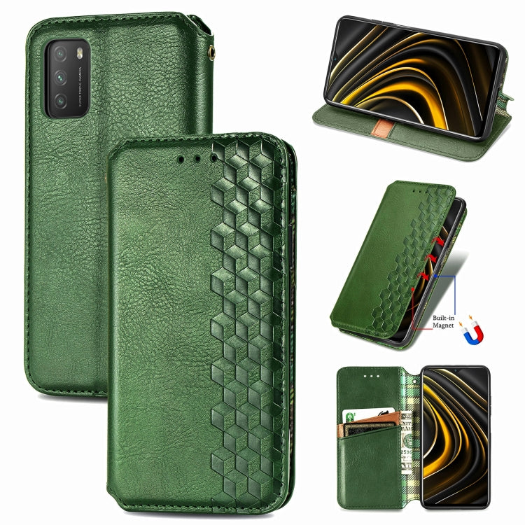 For Xiaomi POCO M3 Cubic Grid Pressed Horizontal Flip Magnetic PU Leather Case with Holder & Card Slots & Wallet