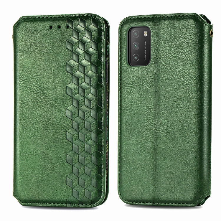 For Xiaomi POCO M3 Cubic Grid Pressed Horizontal Flip Magnetic PU Leather Case with Holder & Card Slots & Wallet