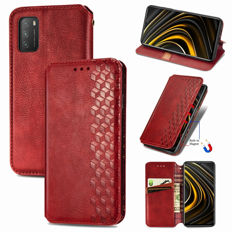 For Xiaomi POCO M3 Cubic Grid Pressed Horizontal Flip Magnetic PU Leather Case with Holder & Card Slots & Wallet