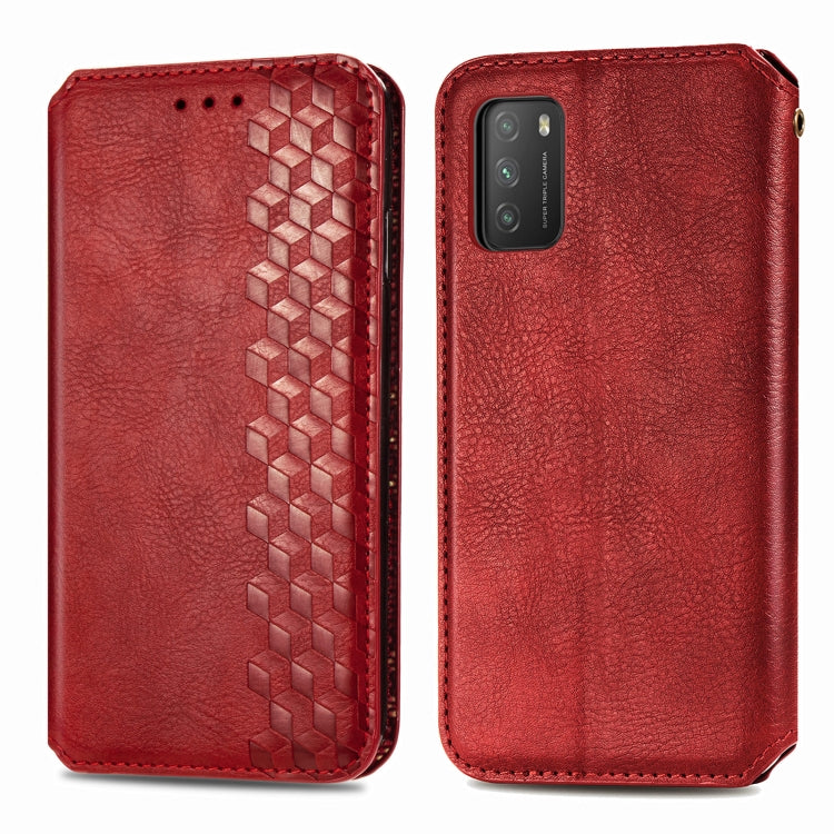 For Xiaomi POCO M3 Cubic Grid Pressed Horizontal Flip Magnetic PU Leather Case with Holder & Card Slots & Wallet