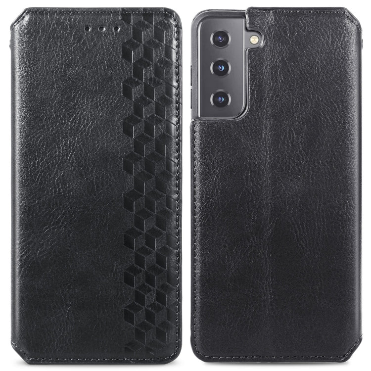 For Samsung Galaxy S21 5G Cubic Grid Pressed Horizontal Flip Magnetic PU Leather Case with Holder & Card Slots & Wallet
