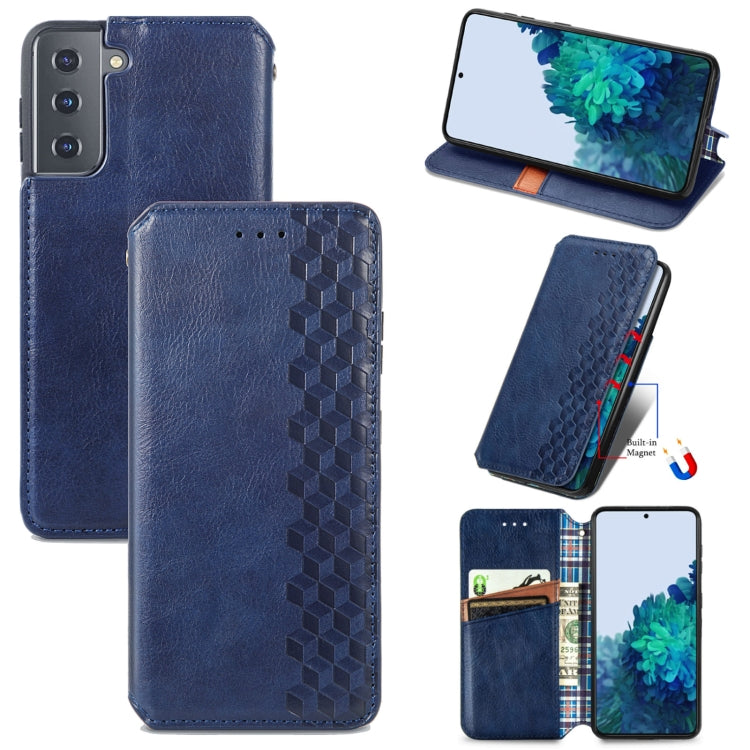 For Samsung Galaxy S21 5G Cubic Grid Pressed Horizontal Flip Magnetic PU Leather Case with Holder & Card Slots & Wallet