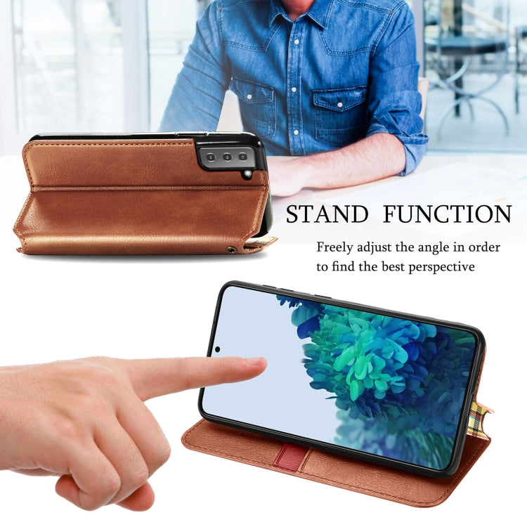 For Samsung Galaxy S21 5G Cubic Grid Pressed Horizontal Flip Magnetic PU Leather Case with Holder & Card Slots & Wallet