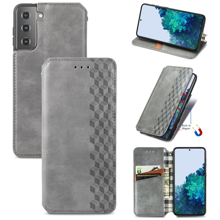 For Samsung Galaxy S21 5G Cubic Grid Pressed Horizontal Flip Magnetic PU Leather Case with Holder & Card Slots & Wallet