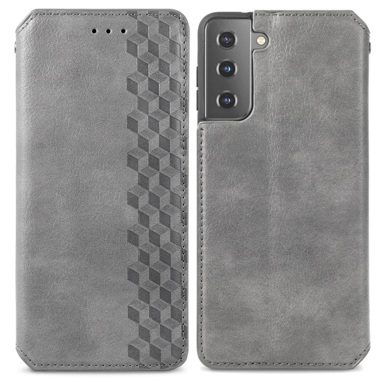 For Samsung Galaxy S21 5G Cubic Grid Pressed Horizontal Flip Magnetic PU Leather Case with Holder & Card Slots & Wallet