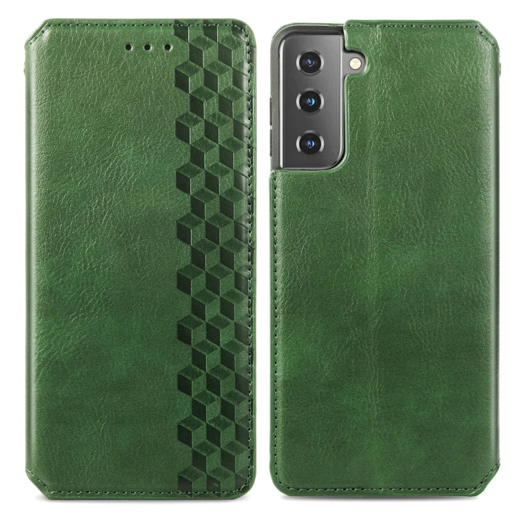 For Samsung Galaxy S21 5G Cubic Grid Pressed Horizontal Flip Magnetic PU Leather Case with Holder & Card Slots & Wallet