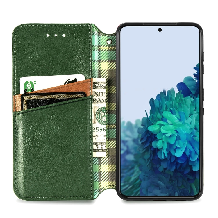For Samsung Galaxy S21 5G Cubic Grid Pressed Horizontal Flip Magnetic PU Leather Case with Holder & Card Slots & Wallet