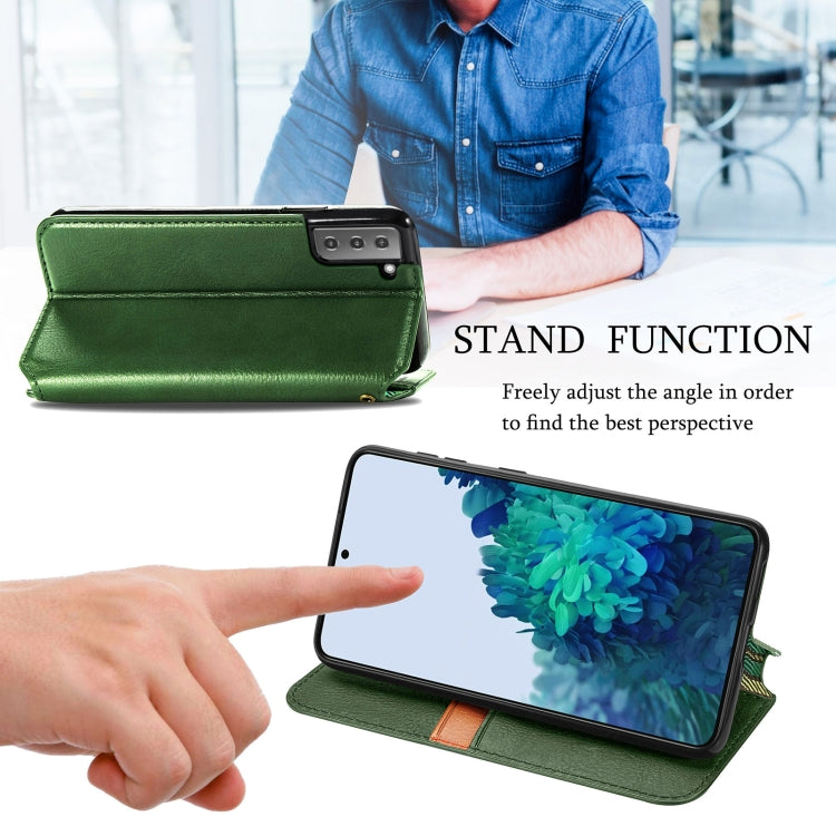 For Samsung Galaxy S21 5G Cubic Grid Pressed Horizontal Flip Magnetic PU Leather Case with Holder & Card Slots & Wallet