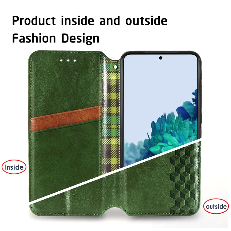 For Samsung Galaxy S21 5G Cubic Grid Pressed Horizontal Flip Magnetic PU Leather Case with Holder & Card Slots & Wallet