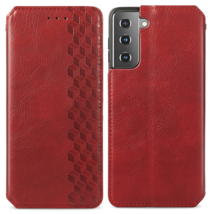For Samsung Galaxy S21 5G Cubic Grid Pressed Horizontal Flip Magnetic PU Leather Case with Holder & Card Slots & Wallet
