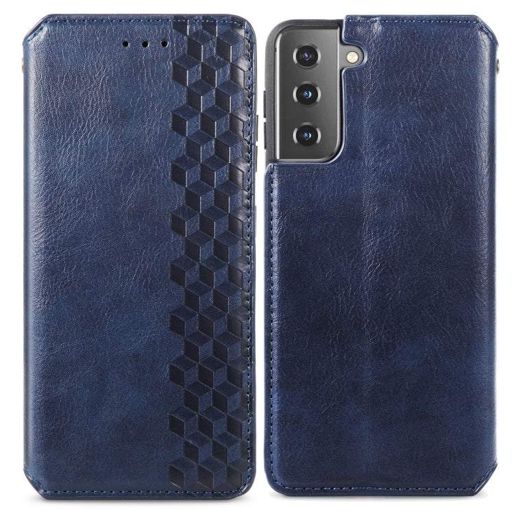 For Samsung Galaxy S21+ 5G Cubic Grid Pressed Horizontal Flip Magnetic PU Leather Case with Holder & Card Slots & Wallet