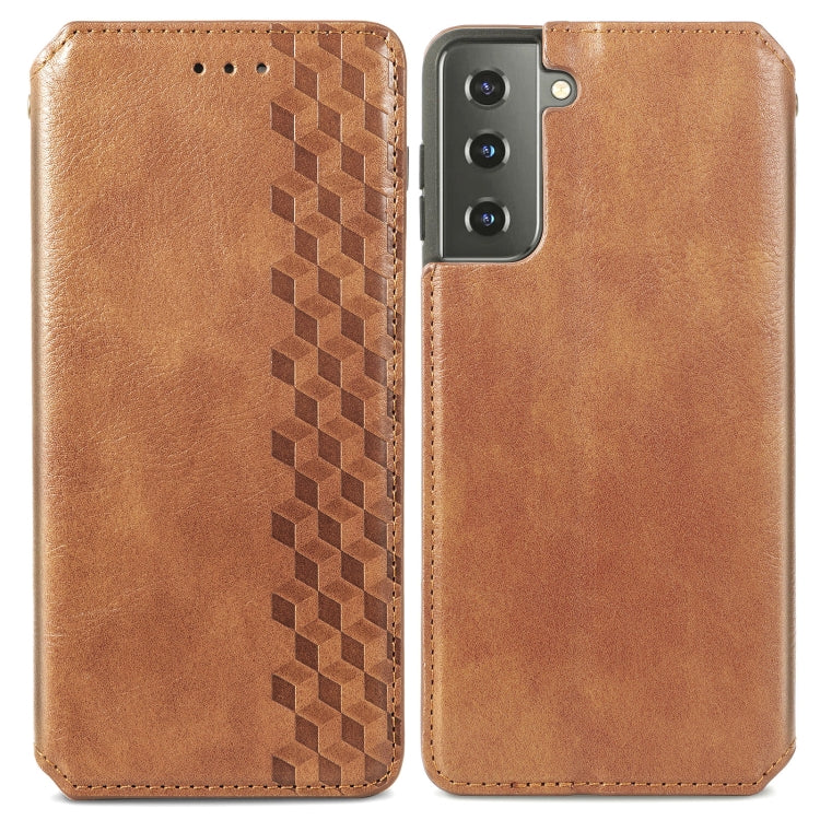 For Samsung Galaxy S21+ 5G Cubic Grid Pressed Horizontal Flip Magnetic PU Leather Case with Holder & Card Slots & Wallet