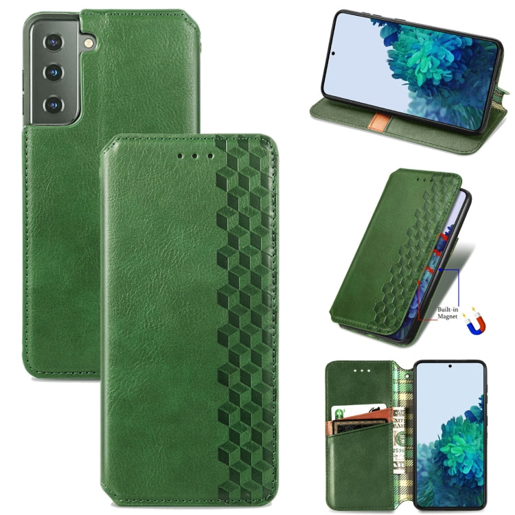 For Samsung Galaxy S21+ 5G Cubic Grid Pressed Horizontal Flip Magnetic PU Leather Case with Holder & Card Slots & Wallet
