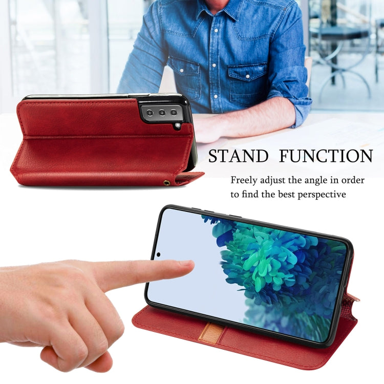 For Samsung Galaxy S21+ 5G Cubic Grid Pressed Horizontal Flip Magnetic PU Leather Case with Holder & Card Slots & Wallet