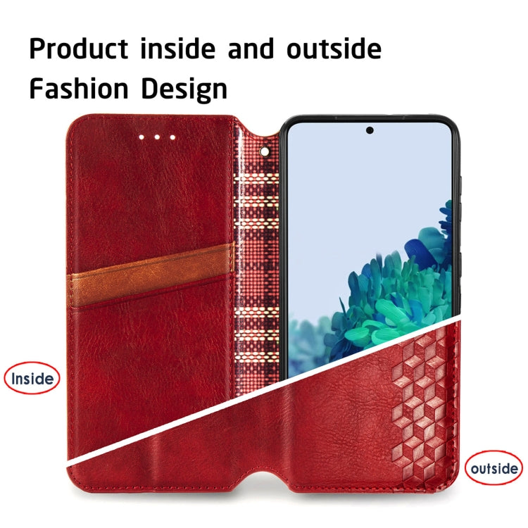 For Samsung Galaxy S21+ 5G Cubic Grid Pressed Horizontal Flip Magnetic PU Leather Case with Holder & Card Slots & Wallet