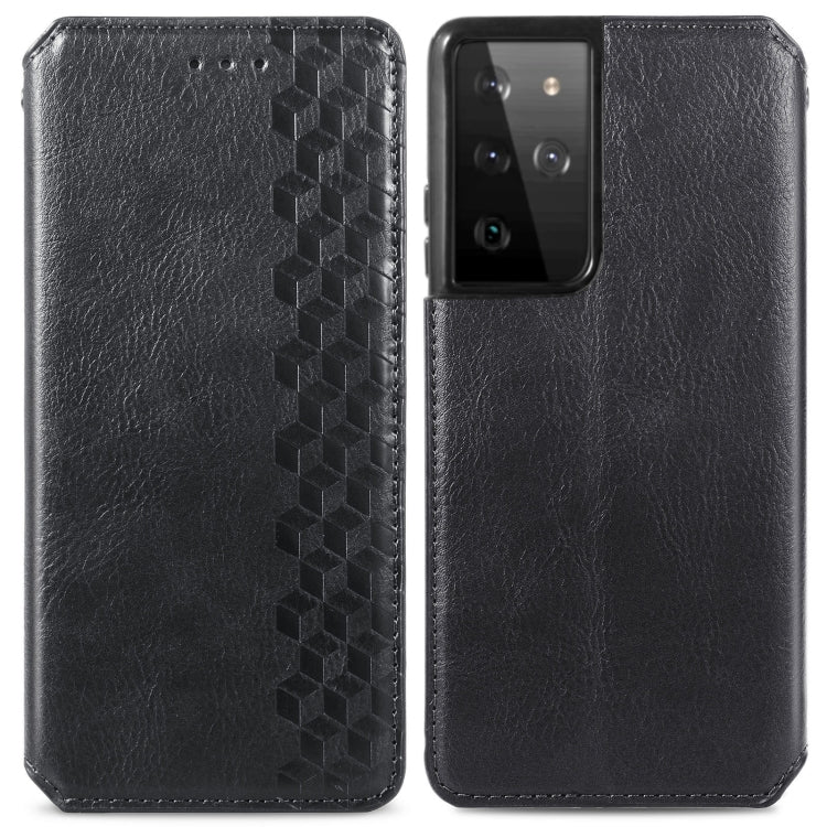For Samsung Galaxy S21 Ultra 5G Cubic Grid Pressed Horizontal Flip Magnetic PU Leather Case with Holder & Card Slots & Wallet