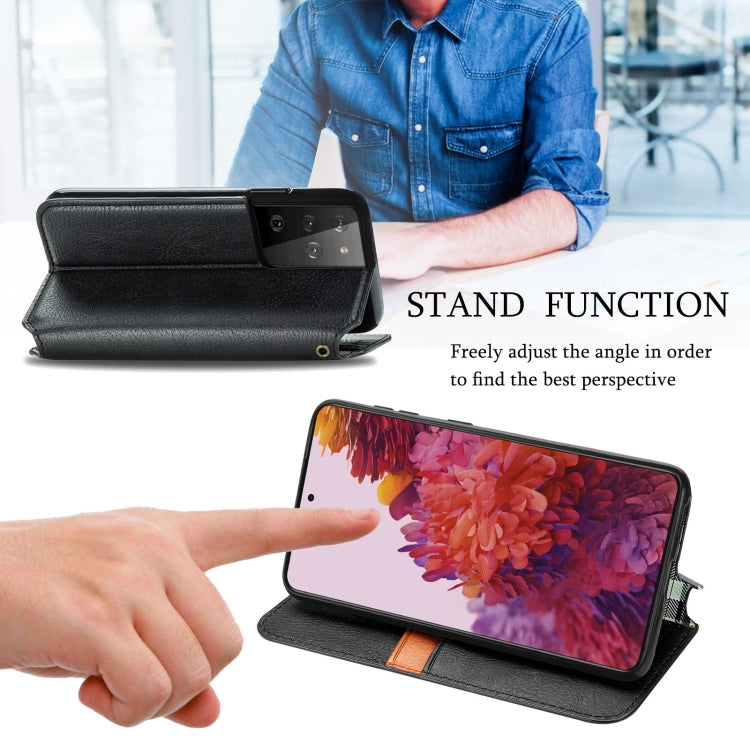 For Samsung Galaxy S21 Ultra 5G Cubic Grid Pressed Horizontal Flip Magnetic PU Leather Case with Holder & Card Slots & Wallet