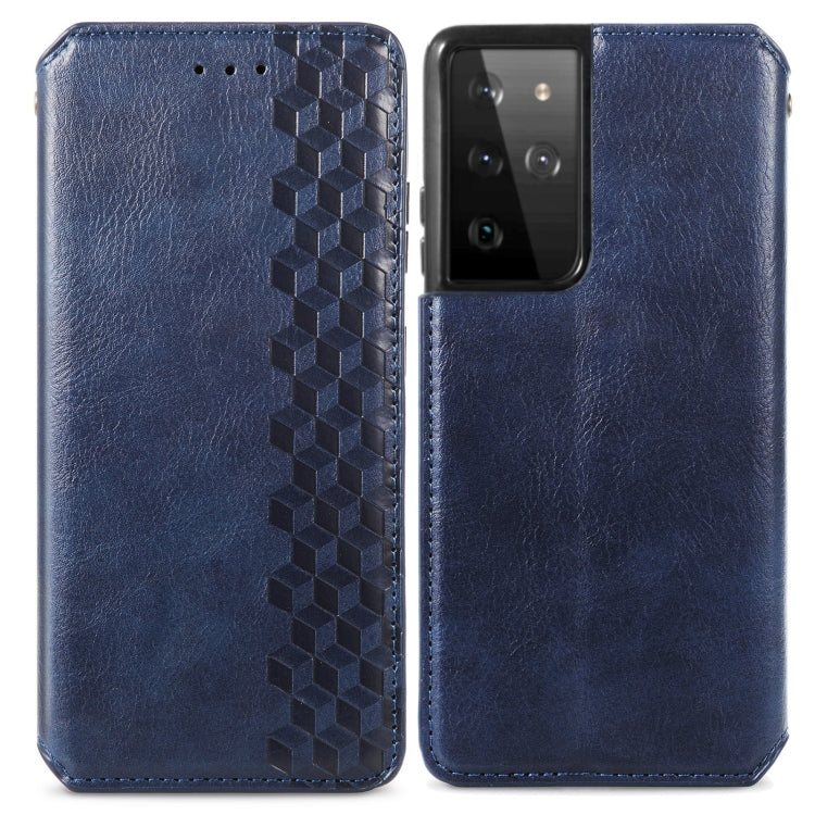 For Samsung Galaxy S21 Ultra 5G Cubic Grid Pressed Horizontal Flip Magnetic PU Leather Case with Holder & Card Slots & Wallet