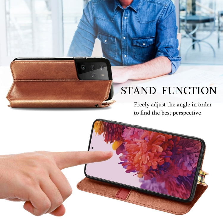 For Samsung Galaxy S21 Ultra 5G Cubic Grid Pressed Horizontal Flip Magnetic PU Leather Case with Holder & Card Slots & Wallet