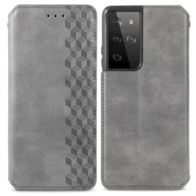 For Samsung Galaxy S21 Ultra 5G Cubic Grid Pressed Horizontal Flip Magnetic PU Leather Case with Holder & Card Slots & Wallet