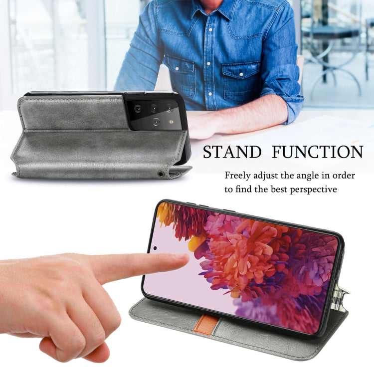 For Samsung Galaxy S21 Ultra 5G Cubic Grid Pressed Horizontal Flip Magnetic PU Leather Case with Holder & Card Slots & Wallet