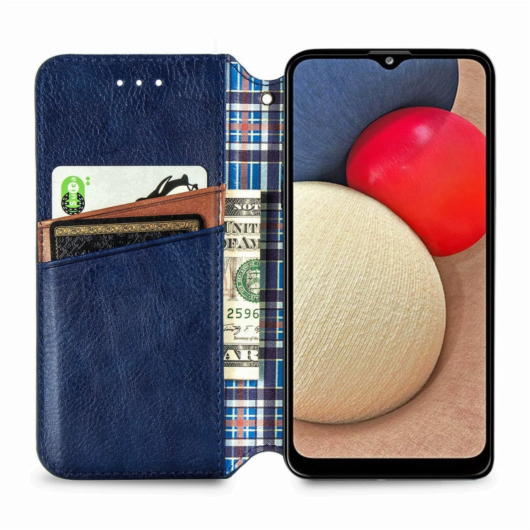 For Samsung Galaxy A02s(US Edition) Cubic Grid Pressed Horizontal Flip Magnetic PU Leather Case with Holder & Card Slots & Wallet