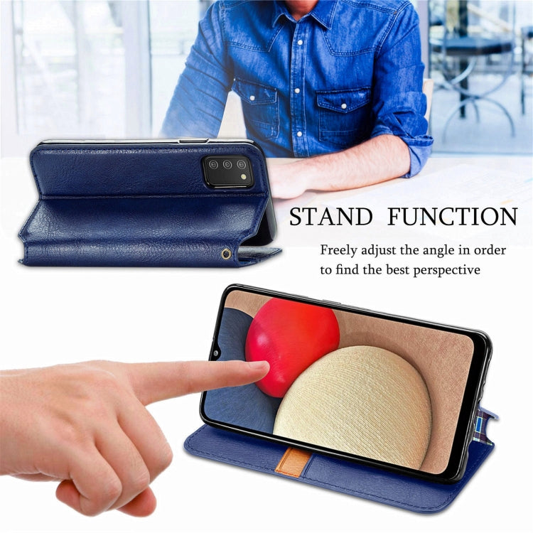 For Samsung Galaxy A02s(US Edition) Cubic Grid Pressed Horizontal Flip Magnetic PU Leather Case with Holder & Card Slots & Wallet