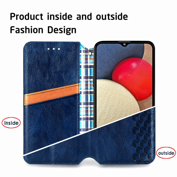 For Samsung Galaxy A02s(US Edition) Cubic Grid Pressed Horizontal Flip Magnetic PU Leather Case with Holder & Card Slots & Wallet
