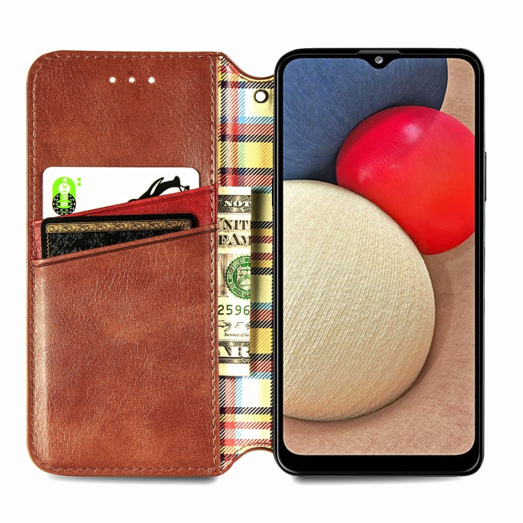For Samsung Galaxy A02s(US Edition) Cubic Grid Pressed Horizontal Flip Magnetic PU Leather Case with Holder & Card Slots & Wallet